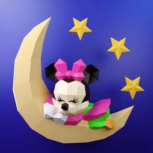 Modello per dormire Baby Minnie di Papercraft, PDF fai da te, FDX, Low Poly, mouse, origami, Pepakura, modello di carta, 3D