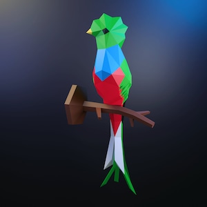Papercraft quetzal, template, bird, animal, DIY PDF, FDX, Low Poly, origami, Pepakura, Paper Model, 3D