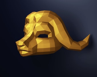 Modello di maschera di bufalo in carta PDF / Modello di gioco VIP Squid con maschera di bufalo, dxf, SVG, maschera di carta, 3d, lowpoly