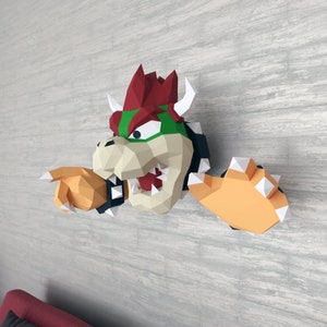 Papercraft bowser, wall model, templates in digital format Pdf, Dxf and Svg, Koopa, Decoration, Low Poly, origami, PDF kit, Pepakura, Paper