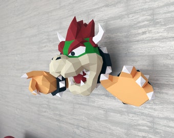Papercraft bowser, wall model, templates in digital format Pdf, Dxf and Svg, Koopa, Decoration, Low Poly, origami, PDF kit, Pepakura, Paper