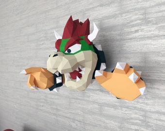 Papercraft bowser, wall model ,templates in digital format Pdf, Dxf and Svg, Koopa, Decoration, Low Poly, origami, PDF kit, Pepakura, Paper