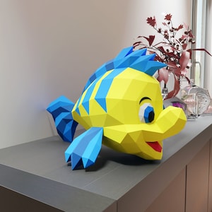 Papercraft Flounder templates in digital format Pdf, Dxf and Svg, little mermaid, Decoration, Low Poly, origami, PDF kit, little mermaid