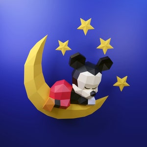 Modèle de couchage Papercraft bébé mickey, DIY PDF, FDX, Low Poly, souris, origami, Pepakura, Modèle papier, 3D