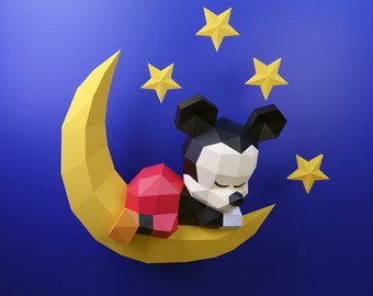 Modello di carta per Topolino che dorme, fai da te in PDF, FDX, Low Poly, topo, origami, Pepakura, modello di carta, 3D