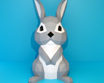 Papercraft Bunny / Bunny DIY PDF Template, Dxf, Rabbit, Low Poly