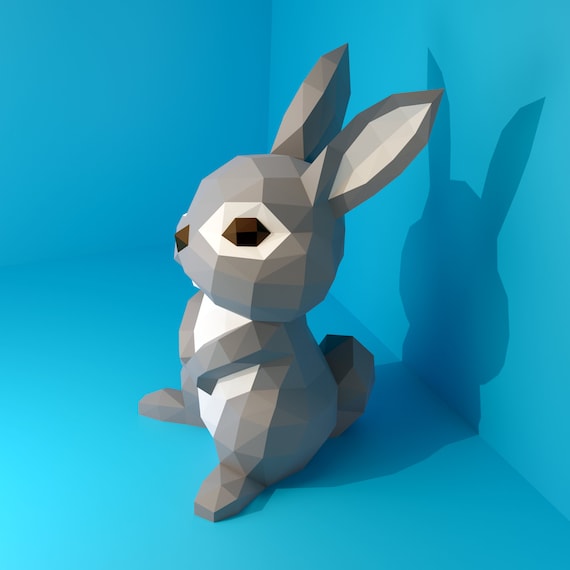 Papercraft Bunny / Bunny DIY PDF Template, Dxf, Rabbit, Low