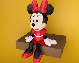 papercraft MInnie mouse, Pdf, SVG and DXF format compatible with cricut and cameo, digital template, 3D, paper, origami, pepakura