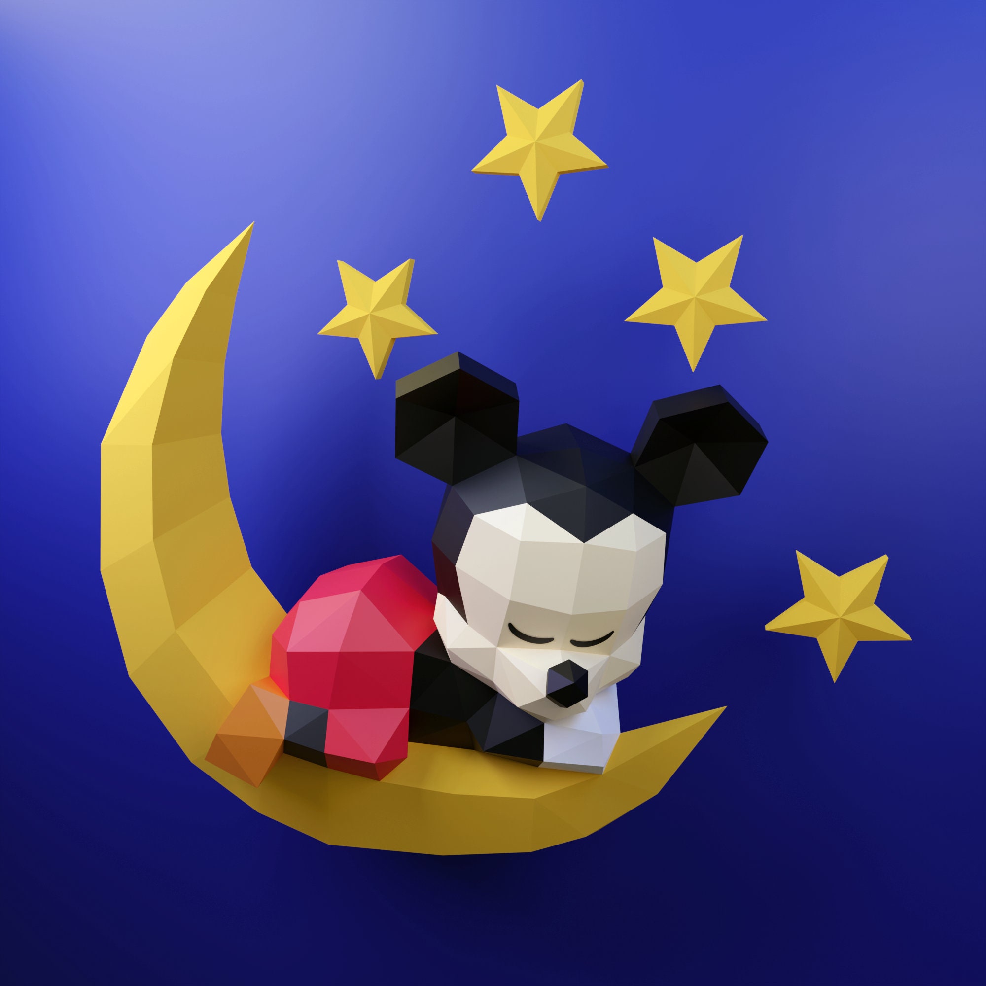 Papercraft Baby Mickey Sleeping Template, DIY PDF, FDX, Low Poly, Mouse ...