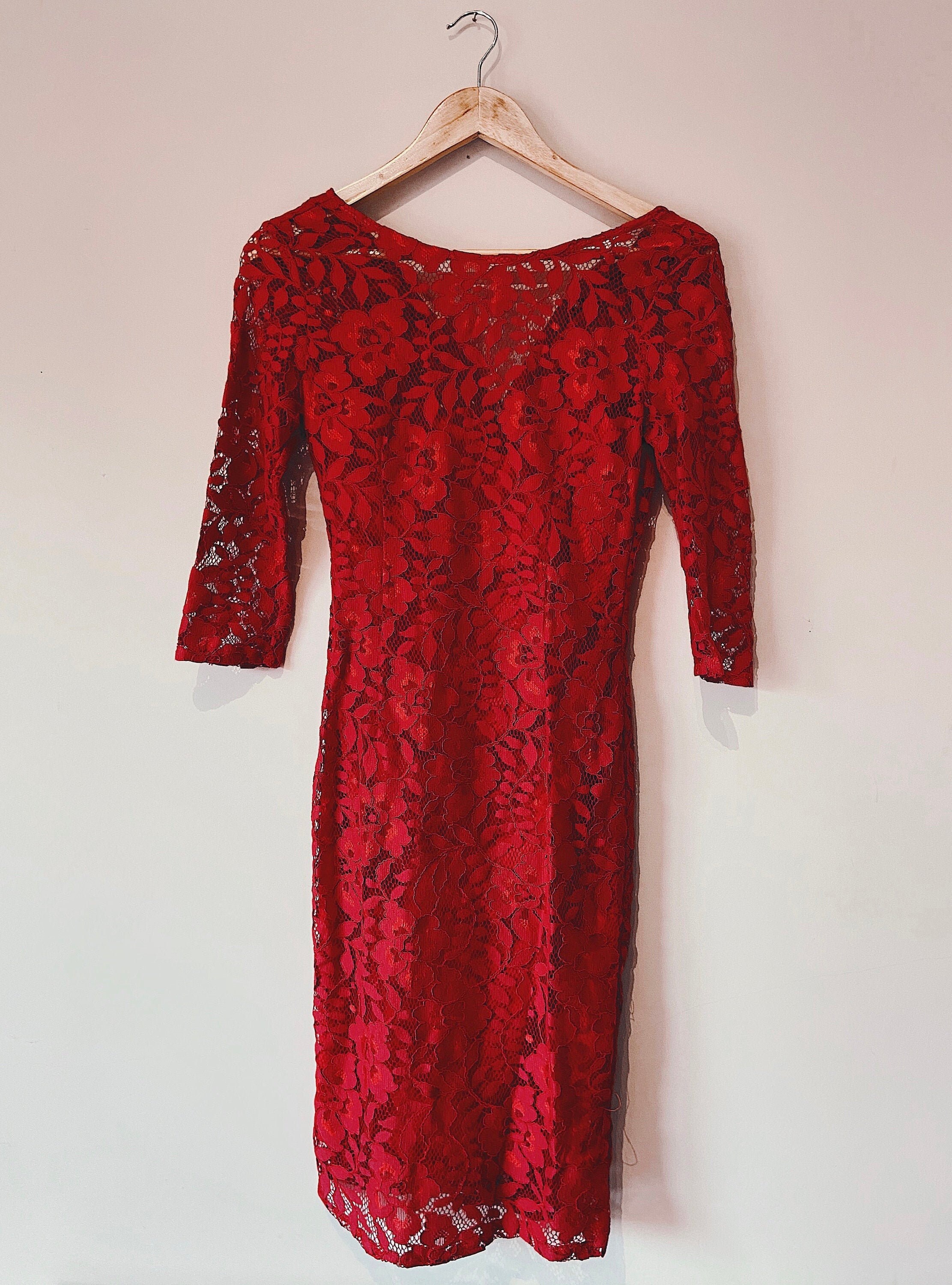 Vintage style red lace dress Women's festive evening | Etsy