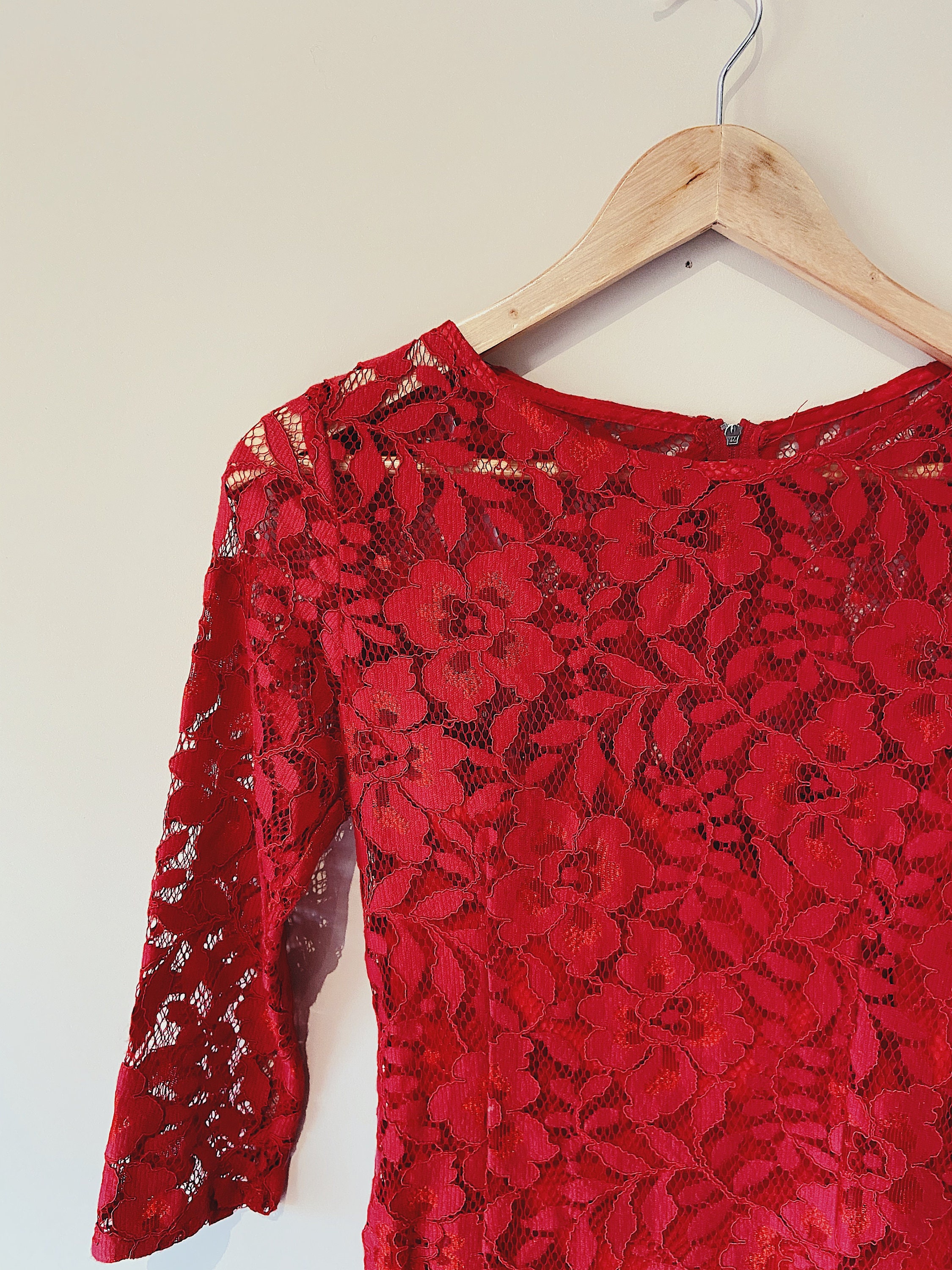 Vintage style red lace dress Women's festive evening | Etsy