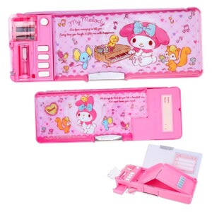 May include: Pink My Melody pencil case with a built-in sharpener, eraser, and ruler. The case features a colorful design with My Melody, a cute rabbit character, and the text "My Melody I've been meaning to tell you Every time you laugh it fills me with happiness."