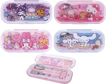Kawaii Flatware Set Stainless Steel Spoon Fork Plastic Chopsticks Cutlery Kids