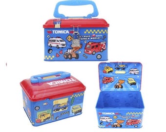 Tomy Tomica Car Coin Bank Small Items Storage Box Tin with Lock & Movable Handle