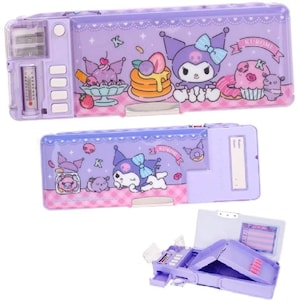 Kawaii Kitty Cat Deluxe Pencil Case 2-Layer Magic Button Stationery Box Optional Name Personalization Devil Bunny