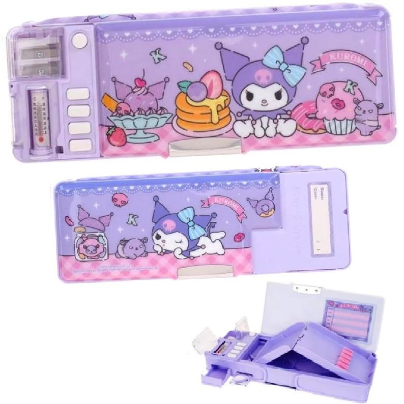 Kawaii Kitty Cat Deluxe Pencil Case 2-Layer Magic Button Stationery Box Optional Name Personalization Devil Bunny