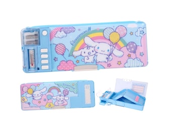 Kawaii Puppy Deluxe Pencil Case 2-Layer Magic Button Stationery Box Optional Name Personalization