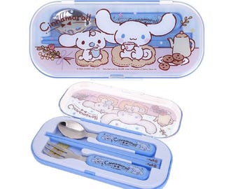 Cinnamoroll Puppy Cutlery Set Stainless Steel Spoon & Fork Plastic Chopsticks Portable Flatware Kids
