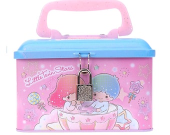 Cartoon Twin Stars Cash Coin Bank Small Items Storage Box with Lock & Handle