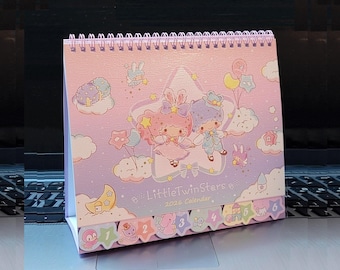 2026 Kawaii Twin Stars Desk Calendar Desktop Schedule w/ Planner Sticker