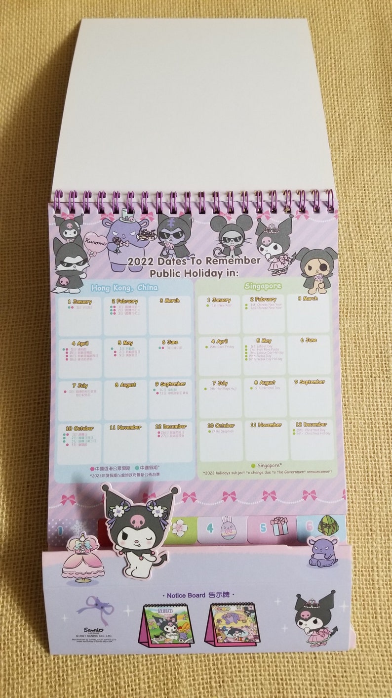 2022 FEATURE Calendar Kuromi Desk Stand up Schedule W/ Planner Etsy India