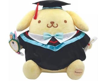 Kawaii Pudding Puppy Graduation Plush Personalized Name Tag Cut Grad Gift Soft Huggable Doll