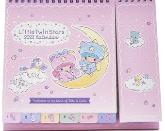 2023~2024 FEATURE Desk Calendar Cartoon Twin Stars Stand Up Schedule College Office Booklet with Planner Sticker Sheet & Note Pages