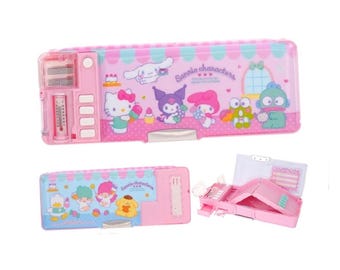 Kawaii Mix Characters Deluxe Pencil Case 2-Layer Magic Button Stationery Box Optional Name Personalization