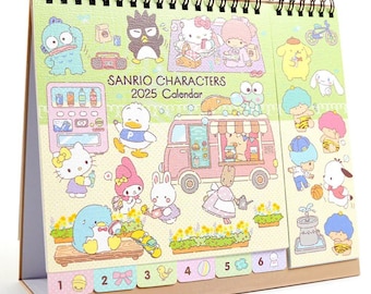 2025~2026 FEATURE Desktop Calendar Kawaii Kitty Cat and Friends Stand Up Schedule College Office Booklet with Note Pages