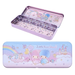 May include: A purple and blue metal pencil case with a Little Twin Stars design. The case features a rainbow, stars, and the characters Kiki and Lala. The text "Little Twin Stars" is printed on the case.