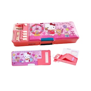 Kawaii Kitty Cat Deluxe Pencil Case 2-Layer Magic Button Stationery Box Optional Name Personalization Kawaii Kitty