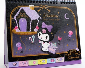 2025~2026 FEATURE Desktop Calendar Kuromi Devil Melody Stand Up Schedule College Office Booklet with Note Pages