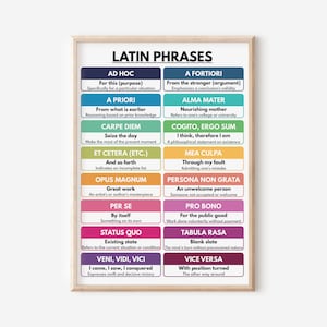 LATIN PHRASES POSTER, Vocabulary, Boho Color Scheme, Chart for Homeschool, English Classroom Poster, Educational Poster, Digital Download