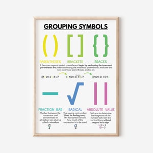 GROUPING SYMBOLS, Math Symbols, GEMDAS, Educational posters, Visual Aids, Teaching Resources, Math Classroom Decor, digital download