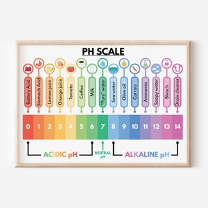 PH-SCHAALPOSTER, educatieve posters, wetenschapsposter voor kinderen, visuele hulpmiddelen, pastelkleuren, klasmuurkunst, afdrukbaar, digitale download
