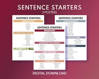 SENTENCE STARTERS - set of 3 posters, Writing an Essay, Homeschool, English Classroom, Digital Download