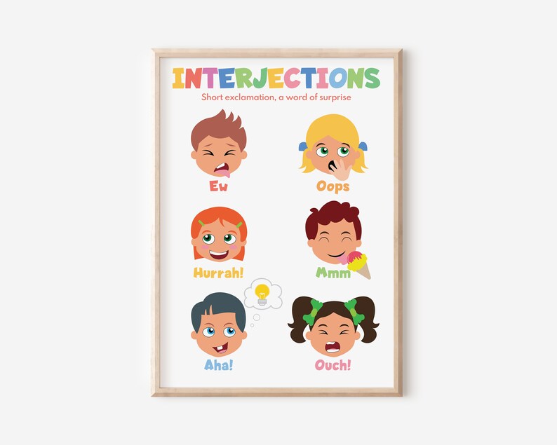 Interjections Grammar Chart for Kids, Educational Poster (digital ...