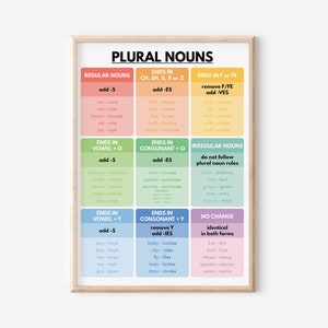 PLURAL NOUNS POSTER, Grammatikregel für Hausschule, Klassenzimmer Wanddeko, Spracharten, Lernposter, Digitaler Download