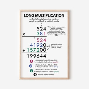 Poster LANG VERMOGEN, educatieve poster voor kinderen, regenboogkleuren, ideeën voor wanddecoratie wiskunde, digitale download