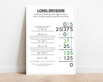 LONG DIVISION poster, print, Educational poster for kids, Math, Rainbow colors, Classroom Poster, Printable, digital download