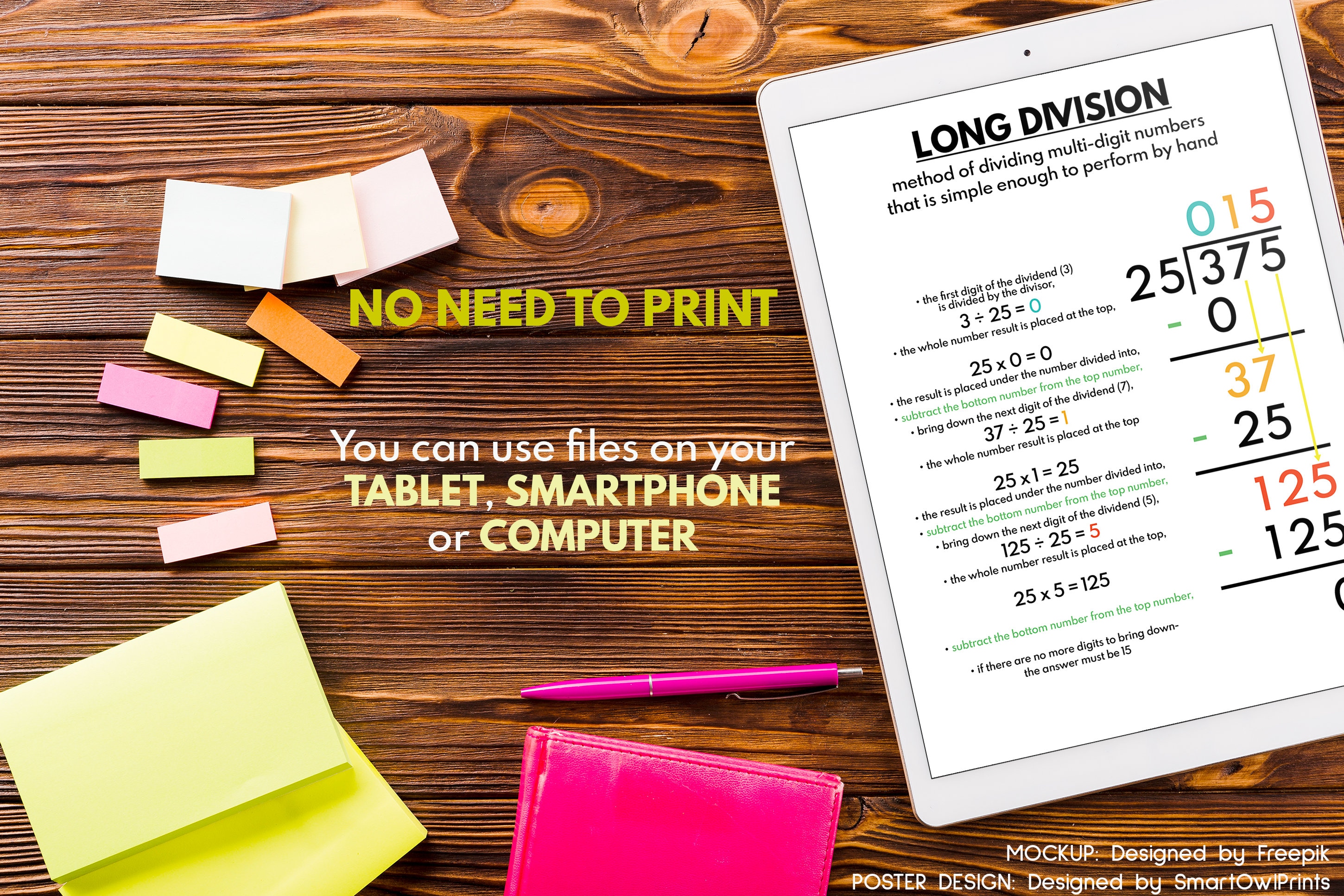 LONG DIVISION poster print educatieve poster voor kinderen - Etsy Nederland
