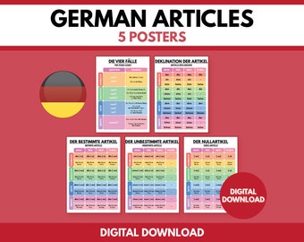 Deutsche Sprache, ARTIKEL-DECLENSION und Die Vier Fälle, Grammatik-Chart, Deutsch-Klassenzimmer, Lernposter, druckbar, digitaler Download