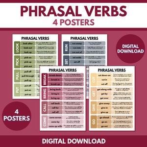 GESTELDE WOORDEN - Set van 4 posters, leer Engelse woordenschat, grammatica, thuisonderwijs, klassikale educatieve poster, digitale download