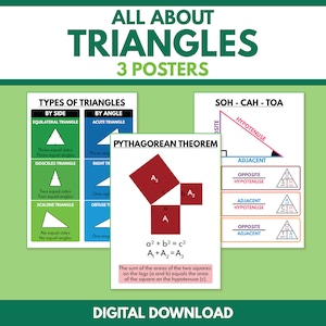 TRIANGLES - Set of 3 posters, Educational posters, Geometry math poster, Classroom Wall Art Poster, Digital Download