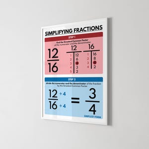 REDUCING FRACTIONS POSTER, Simplifying Fractions, Educational Posters ...