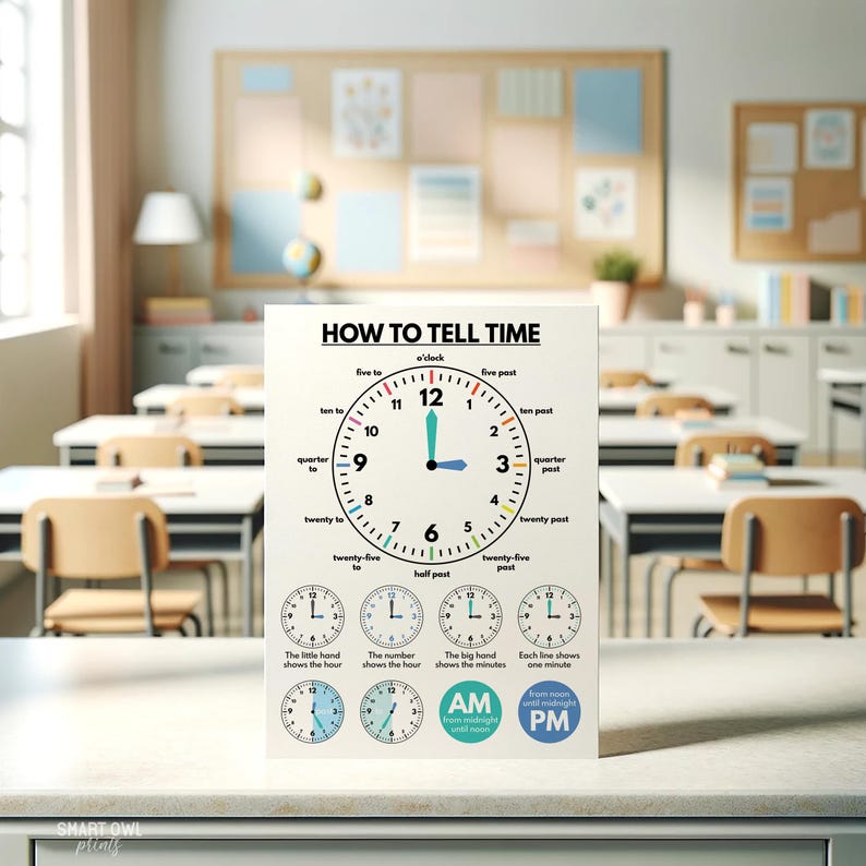 TELLING TIME Poster, Educational Poster, What Time is It? Learning ...