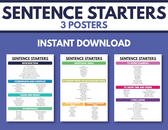 SENTENCE STARTERS Set Of 3 Posters Writing An Essay Etsy sentence-starters-set-of-3-posters-writing-an-essay-etsy