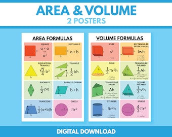 VOLUME and SURFACE AREA Formulas Posters Set Geometry 3D - Etsy Australia