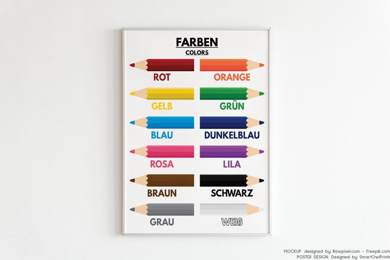 COLOR NAMES for Kids, German Language, Colors in German, Educational ...