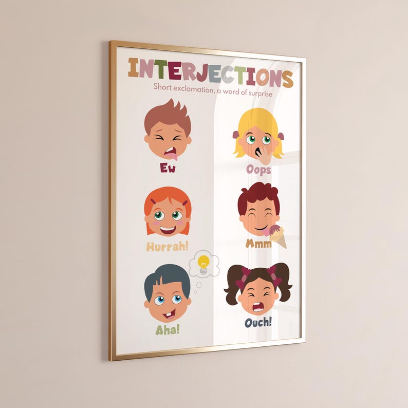 Interjections Poster for Kids: English Grammar Classroom Chart (digital ...
